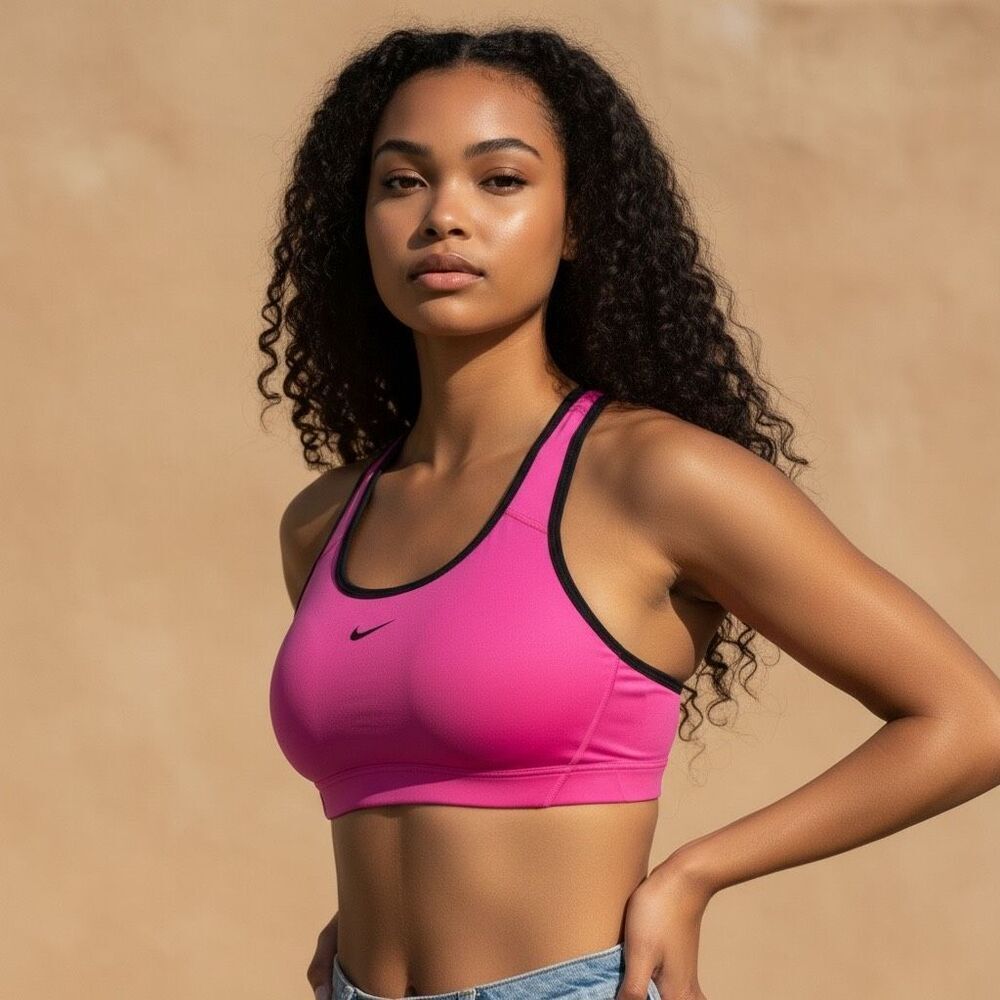 Nike Dri-FIT Padded Sports Bra Pink Black Trim Size 34D